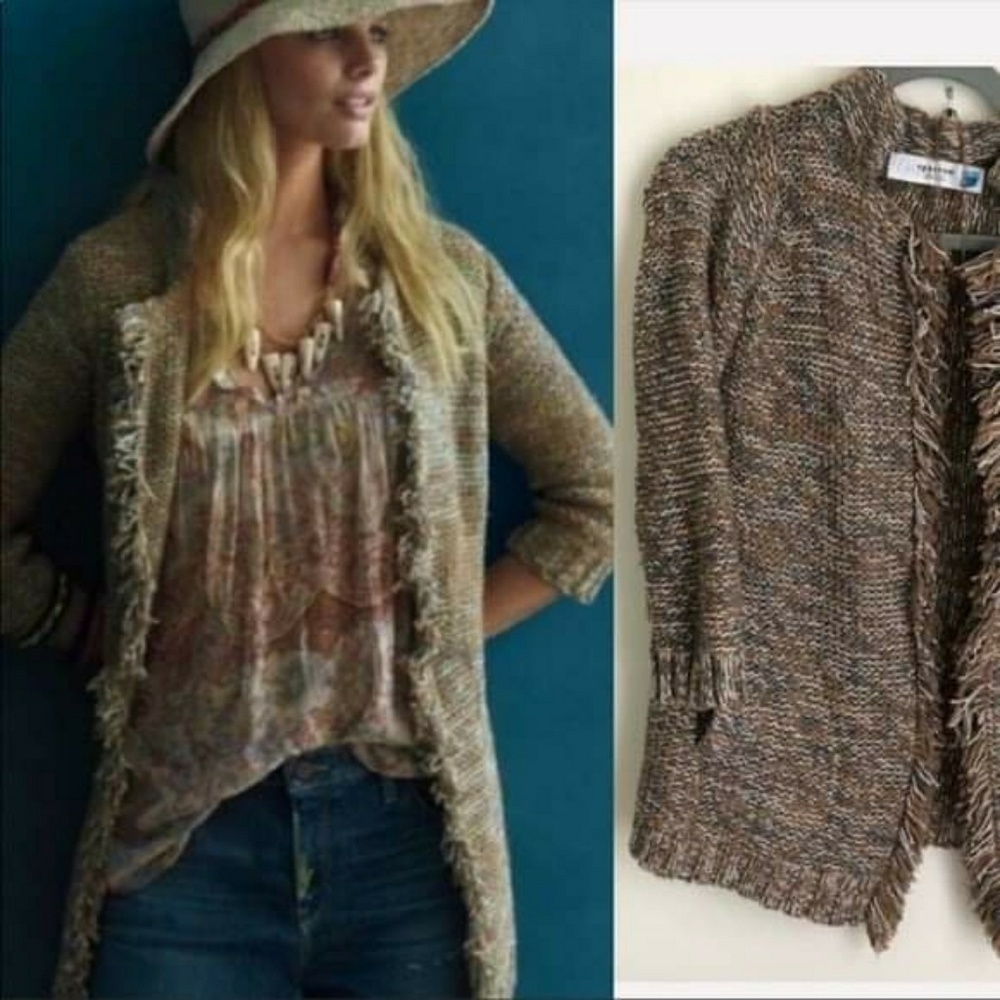 Anthropologie Sparrow Open Fringed Cardigan